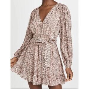 O.P.T Long Sleeve Floral Belted Mini Dress Pink XS